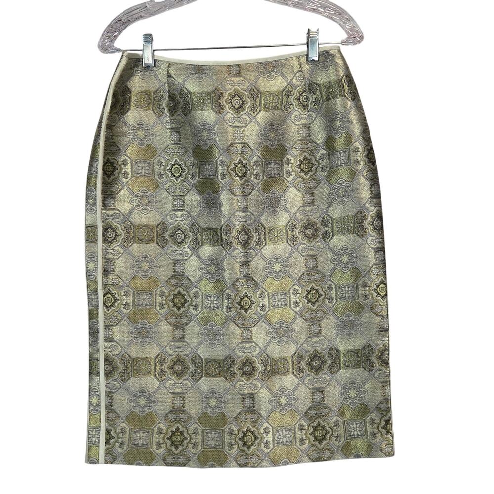 Vintage Carlisle Silk Jaquard Skirt 6 Gold Metallic Color Glam Lux Quiet Money